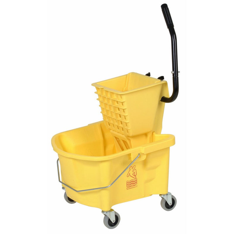 Continental 226-312YW, Yellow Splash Guard Combo Pack Bucket with 3" Non-Marking Grey Casters and SW12 Side-Press Wringer, 26 quart Capacity (Case of 1)