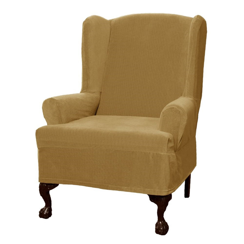 Maytex Collin Stretch 1-Piece Wing Chair Furniture Cover / Slipcover, Gold