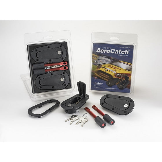 AeroCatch Plus Flush Locking Hood Latch and Pin Kit - Black - Now includes Molded Fixing Plates - Part # 120-2100