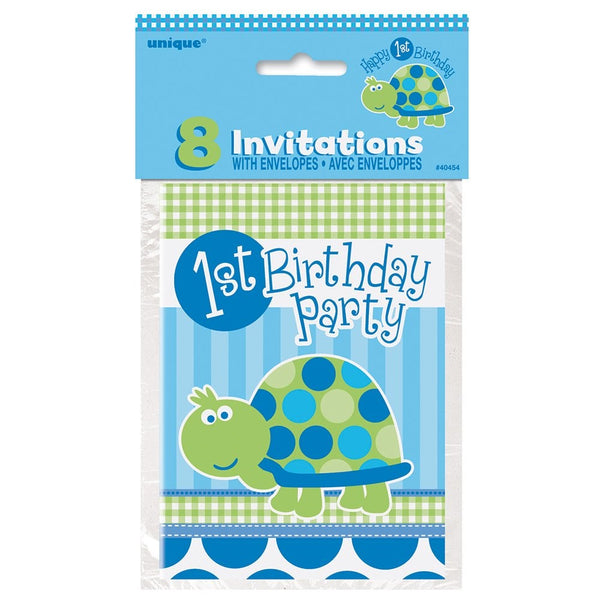 Turtle 1st Birthday Invitations, 8ct