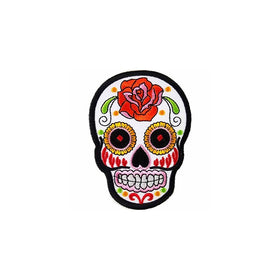 White Novelty Iron on Skull Candy Embroidered Patch / Badge Motorcycle Biker WITH FREE GIFT