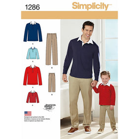 SIMPLICITY US1286A Boys' and Men's Classic Pants and Knit Shirt Sewing Template