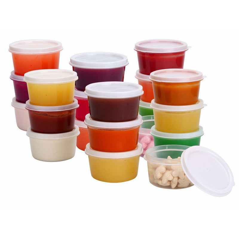 Greenco Mini Food Storage Containers, Condiment, and Sauce Containers, Baby Food Storage and Lunch Boxes, Leak-resistant, 2.3 oz Each, Round Containers, Set of 20