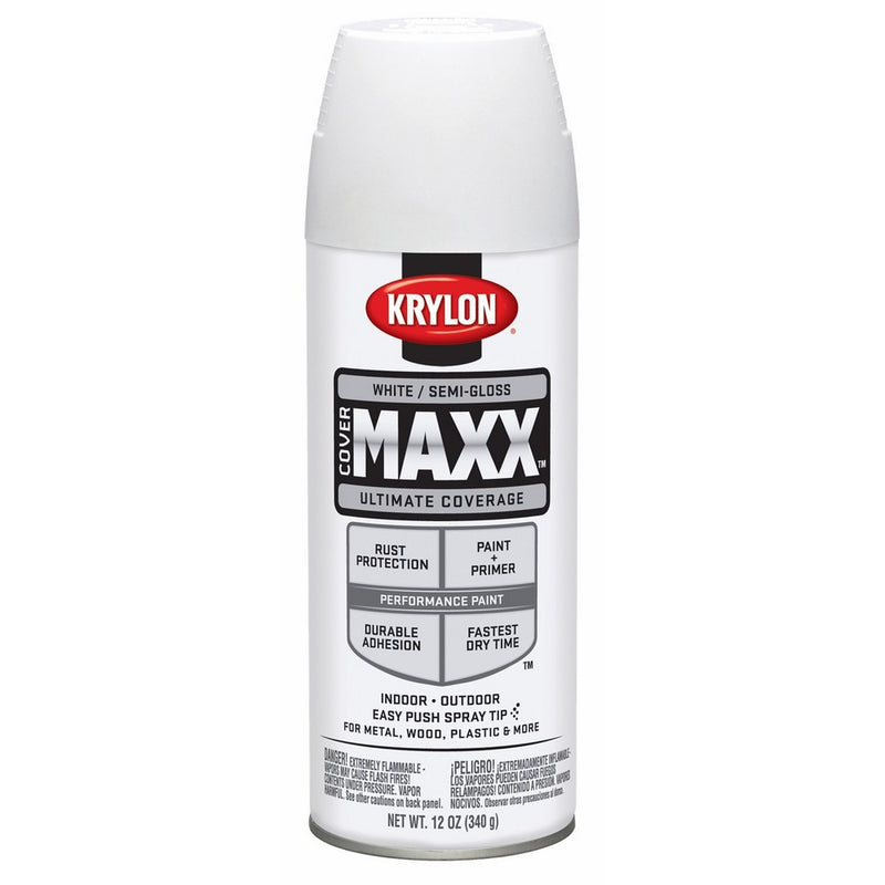 Krylon K09181000 COVERMAXX Spray Paint, Semigloss White, 12 Ounce