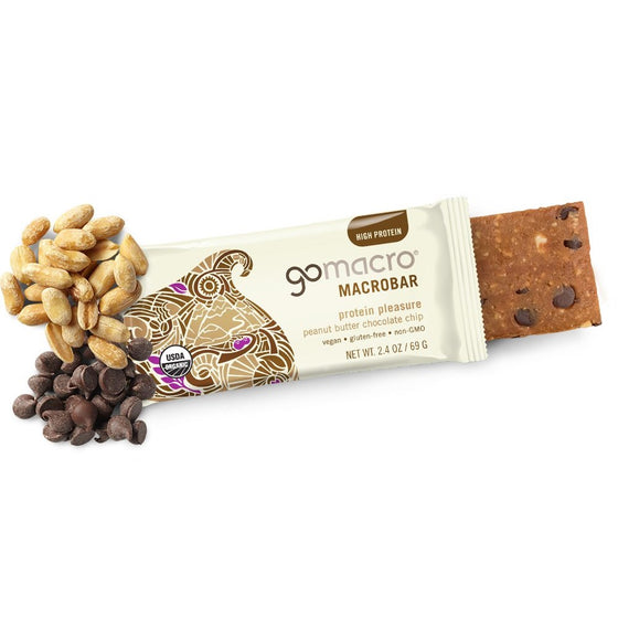 GoMacro MacroBar, Organic Vegan Protein Bar, Peanut Butter Chocolate Chip, 2.4 oz (Pack of 12)