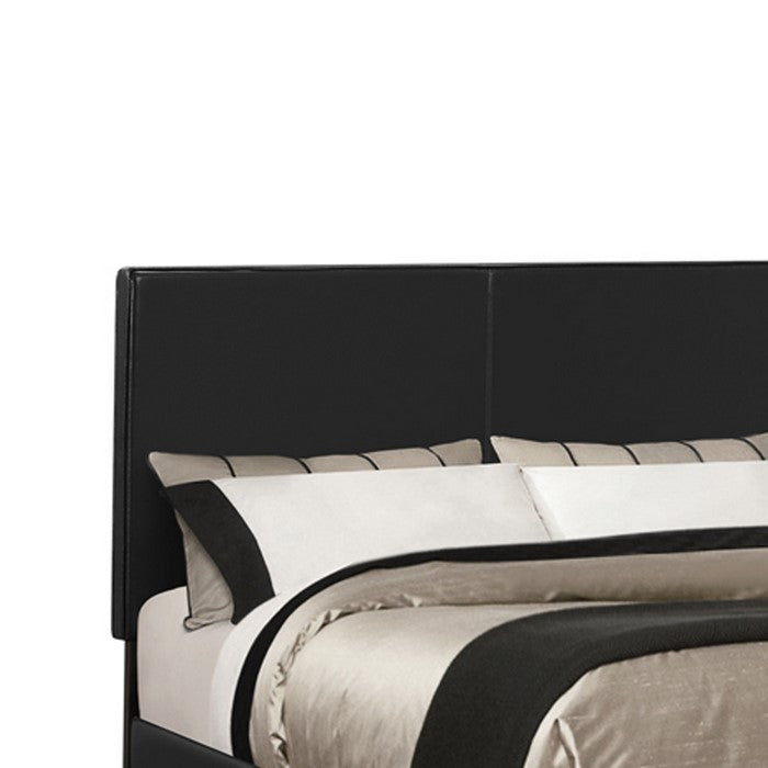 Leatherette Upholstered Twin Size Platform Bed with Chamfered Legs, Black