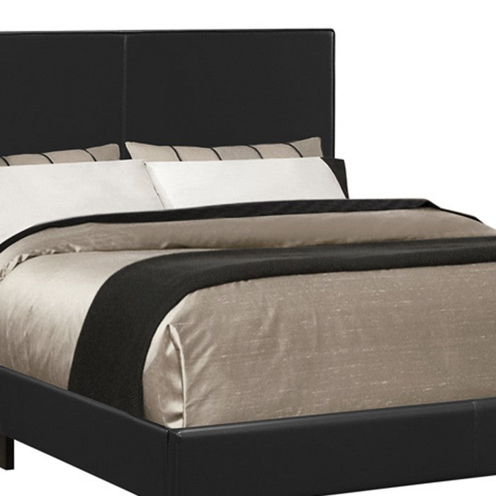 Leatherette Upholstered Twin Size Platform Bed with Chamfered Legs, Black