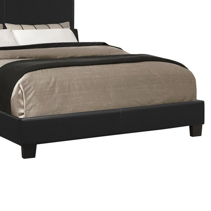 Leatherette Upholstered Twin Size Platform Bed with Chamfered Legs, Black