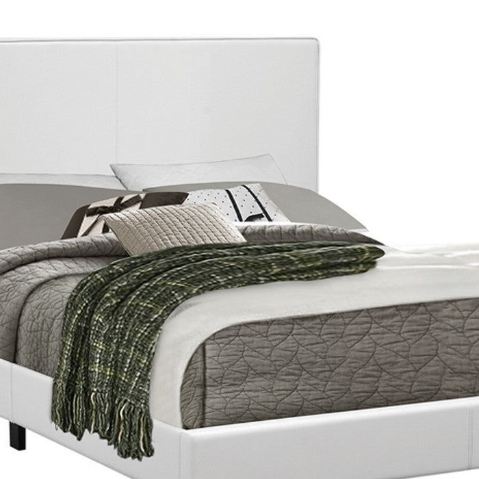 Leatherette Upholstered Full Size Platform Bed with Chamfered Legs, White
