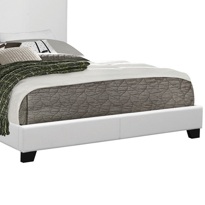 Leatherette Upholstered Full Size Platform Bed with Chamfered Legs, White