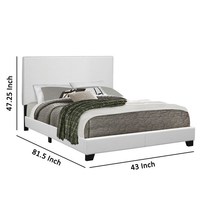 Leatherette Upholstered Twin Size Platform Bed with Chamfered Legs, White