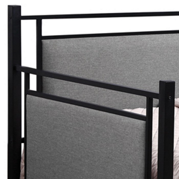 Metal Twin Daybed with Trundle and Fabric Upholstered Panels,Gray and Black
