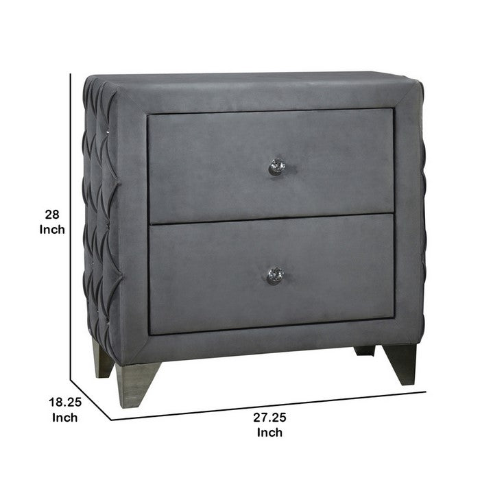 Fabric Upholstered Button Tufted Nightstand with 2 Drawers, Gray