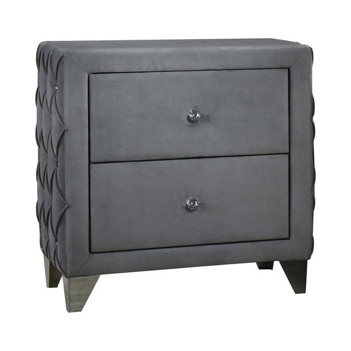 Fabric Upholstered Button Tufted Nightstand with 2 Drawers, Gray