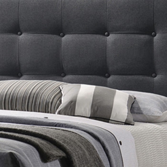 Full Size Bed with Square Button Tufted Headboard, Dark Gray