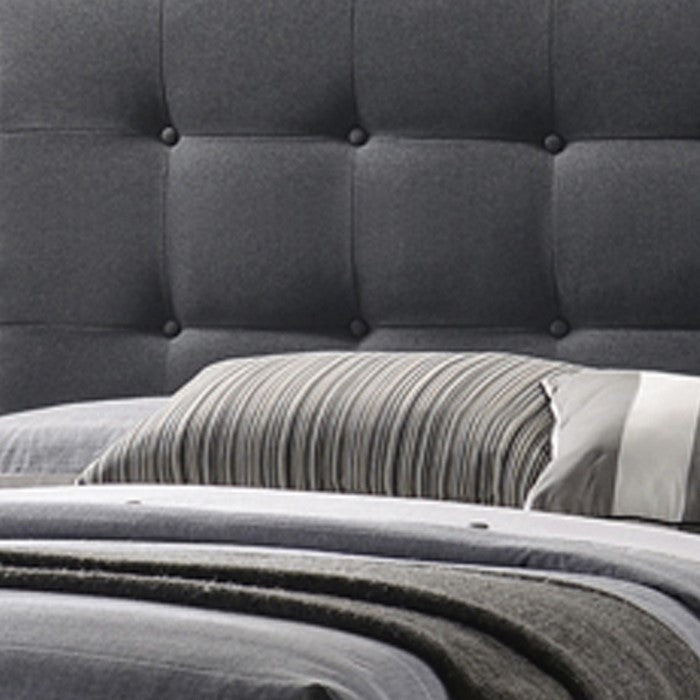 Eastern King Bed with Square Button Tufted Headboard, Dark Gray