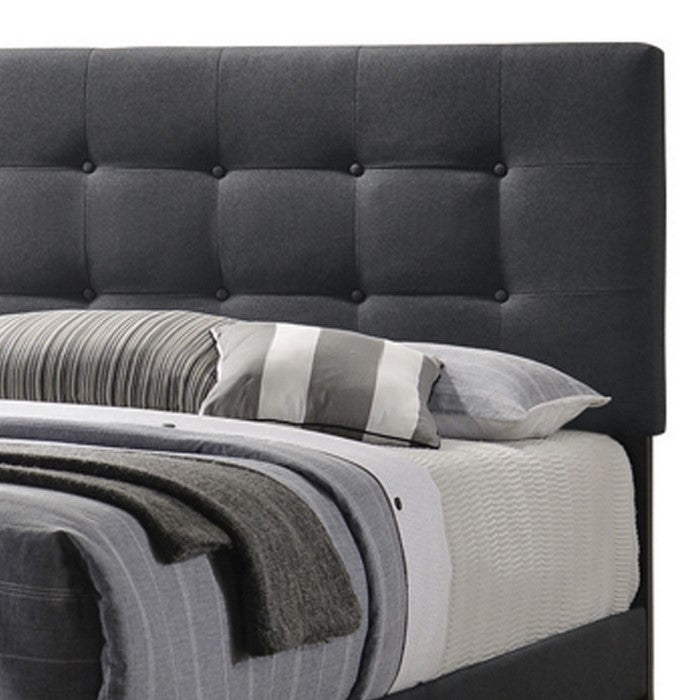 Eastern King Bed with Square Button Tufted Headboard, Dark Gray