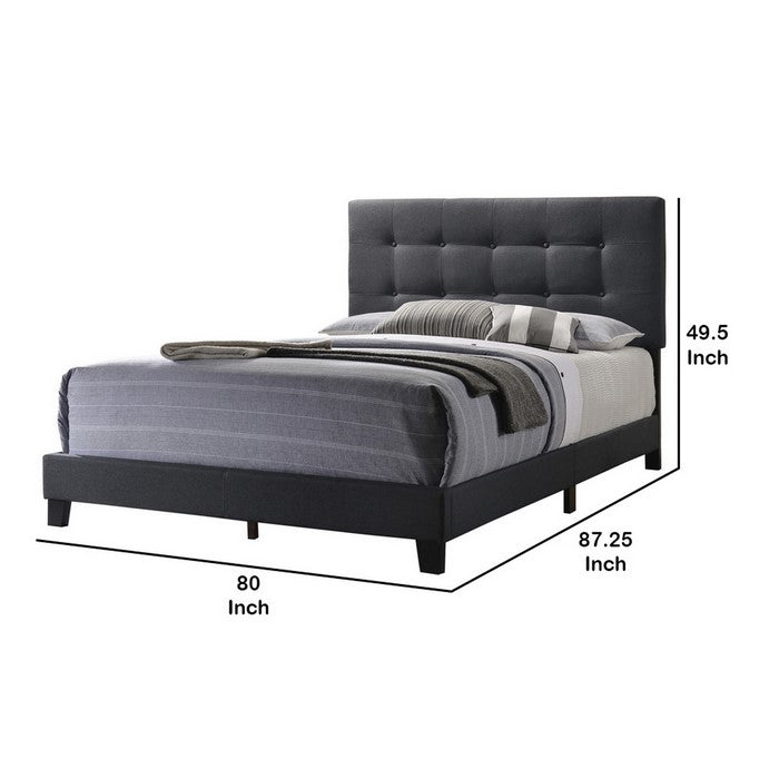 Eastern King Bed with Square Button Tufted Headboard, Dark Gray