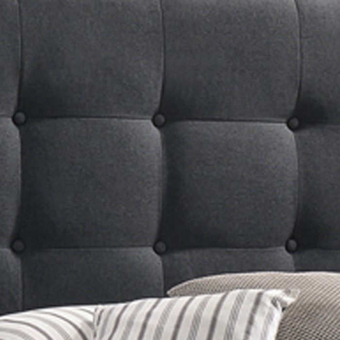 Twin Size Bed with Square Button Tufted Headboard, Dark Gray