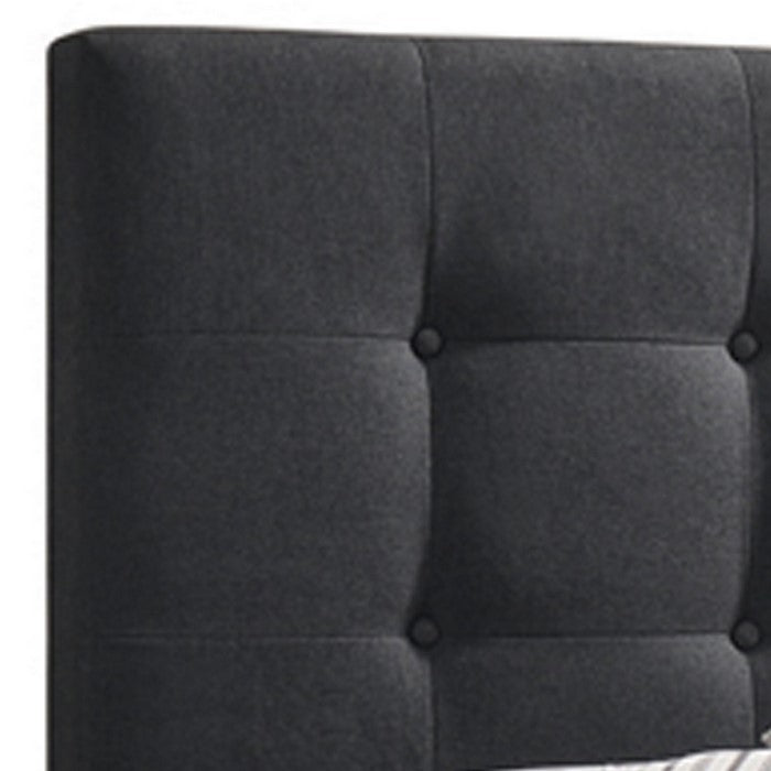 Twin Size Bed with Square Button Tufted Headboard, Dark Gray