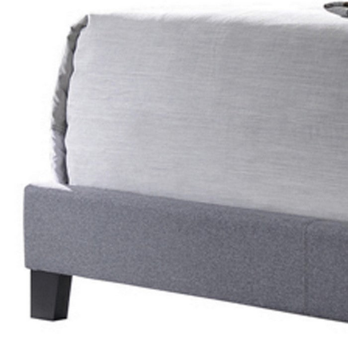 Full Size Bed with Square Button Tufted Headboard and Chamfered Legs, Gray
