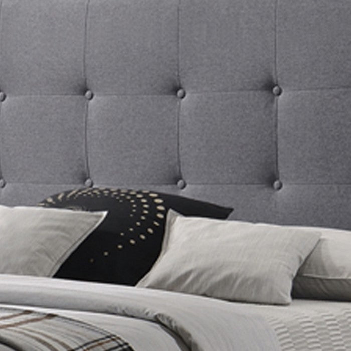 Full Size Bed with Square Button Tufted Headboard and Chamfered Legs, Gray