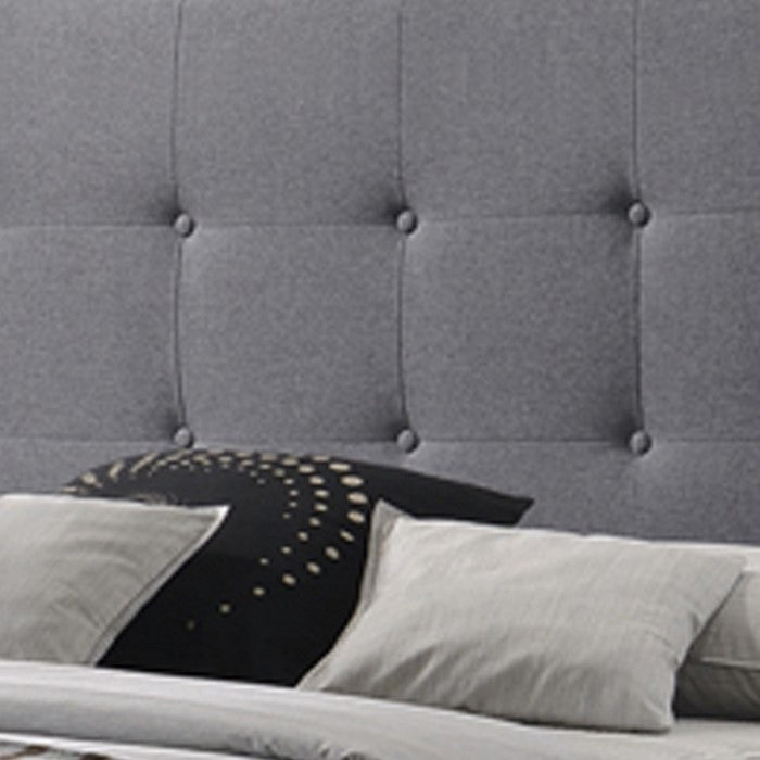 Eastern King Bed with Square Button Tufted Headboard and, Gray