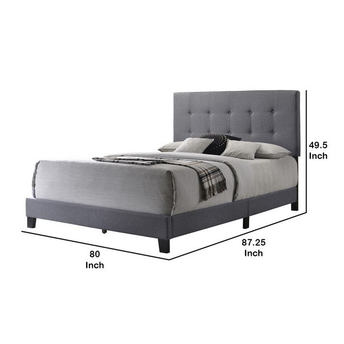 Eastern King Bed with Square Button Tufted Headboard and, Gray