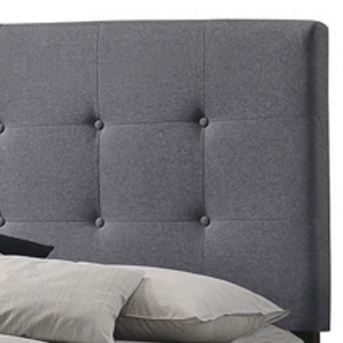 Queen Size Bed with Square Button Tufted Headboard and Chamfered Legs, Gray