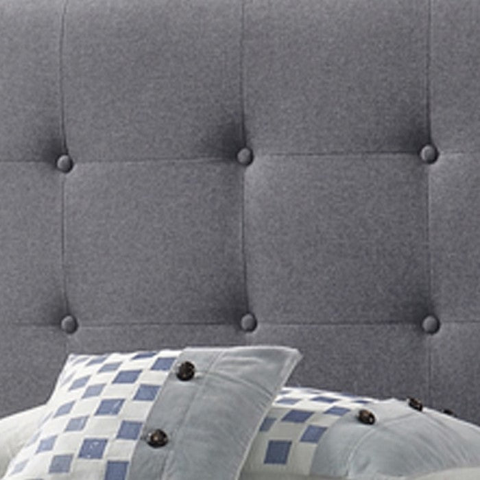 Twin Size Bed with Square Button Tufted Headboard and Chamfered Legs, Gray