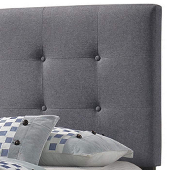 Twin Size Bed with Square Button Tufted Headboard and Chamfered Legs, Gray