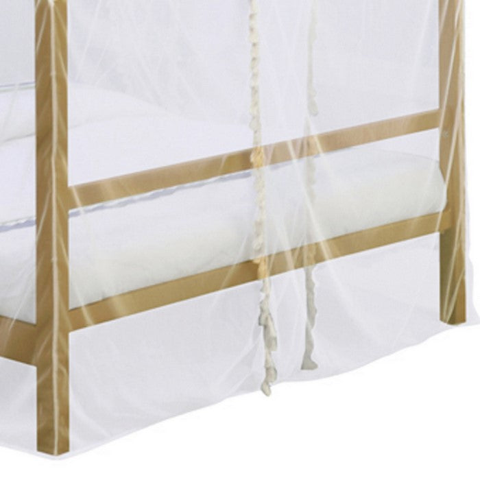 Full Size Metal Canopy Bed with Sheer Net and Overhead LED Lighting, Gold