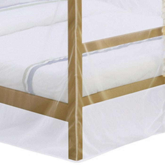 Twin Size Metal Canopy Bed with Sheer Net and Overhead LED Lighting, Gold