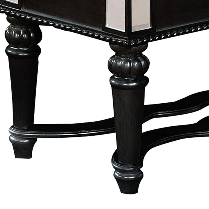Fabric Padded Bench with Deep Button Tufting and Straight Legs, Black