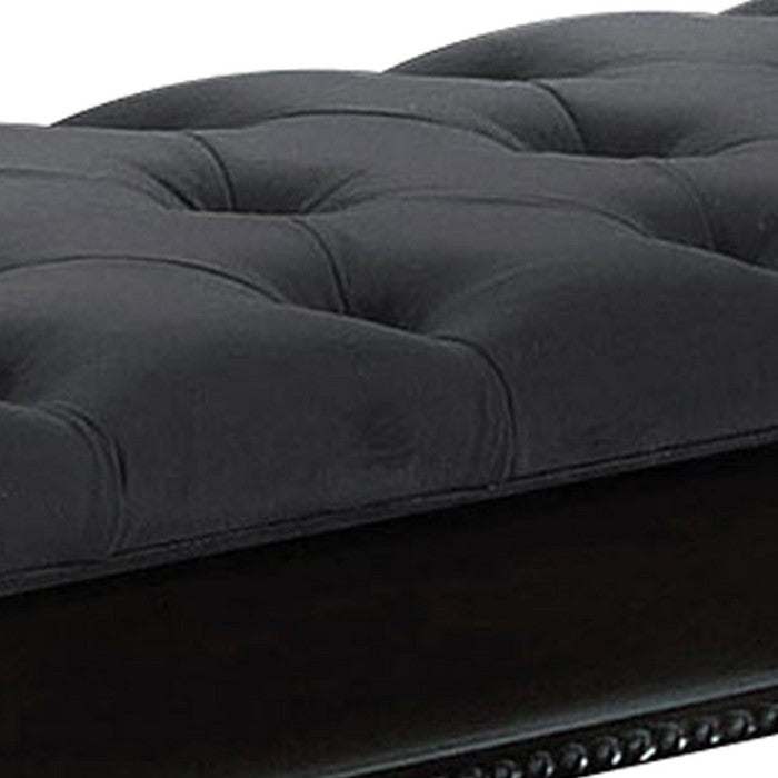 Fabric Padded Bench with Deep Button Tufting and Straight Legs, Black