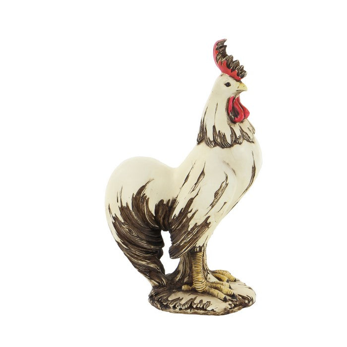 Polystone Frame Rooster Sculpture with Stable Base, Antique White