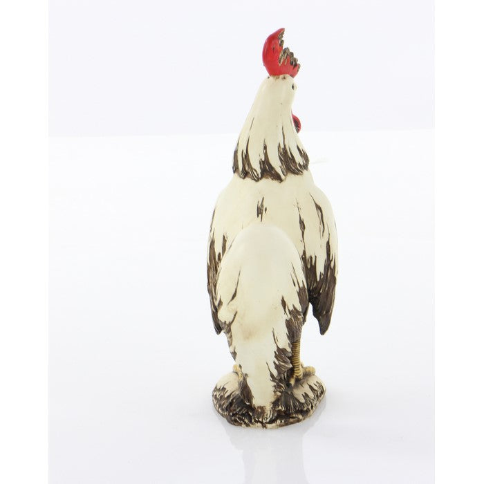 Polystone Frame Rooster Sculpture with Stable Base, Antique White