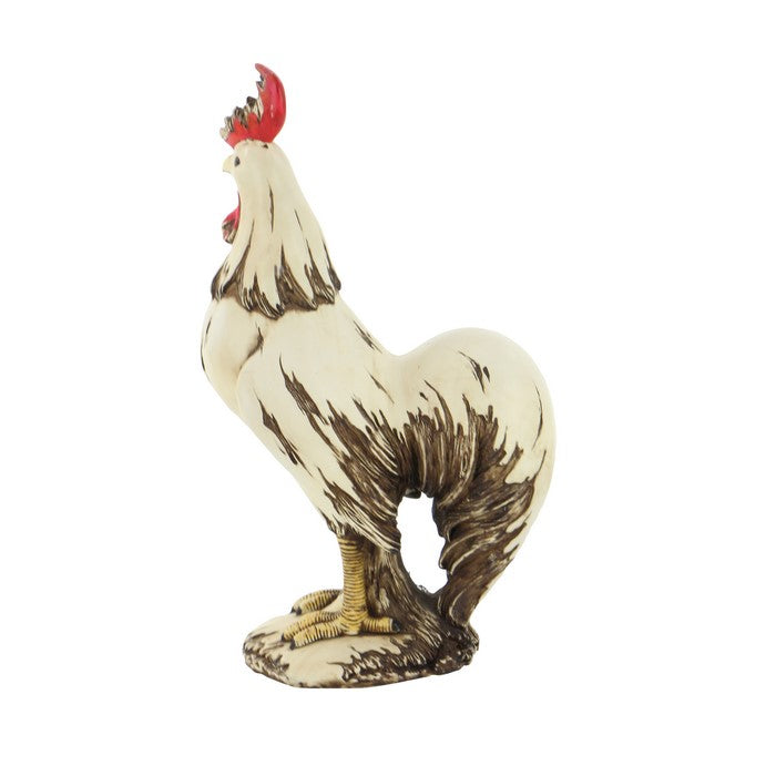 Polystone Frame Rooster Sculpture with Stable Base, Antique White