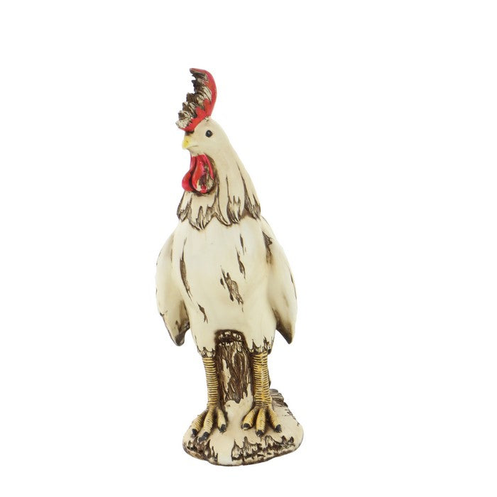Polystone Frame Rooster Sculpture with Stable Base, Antique White