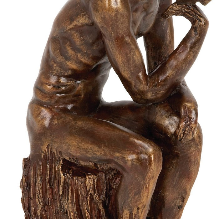 Polystone Frame Thinking Man Sculpture with Stable Base, Brown
