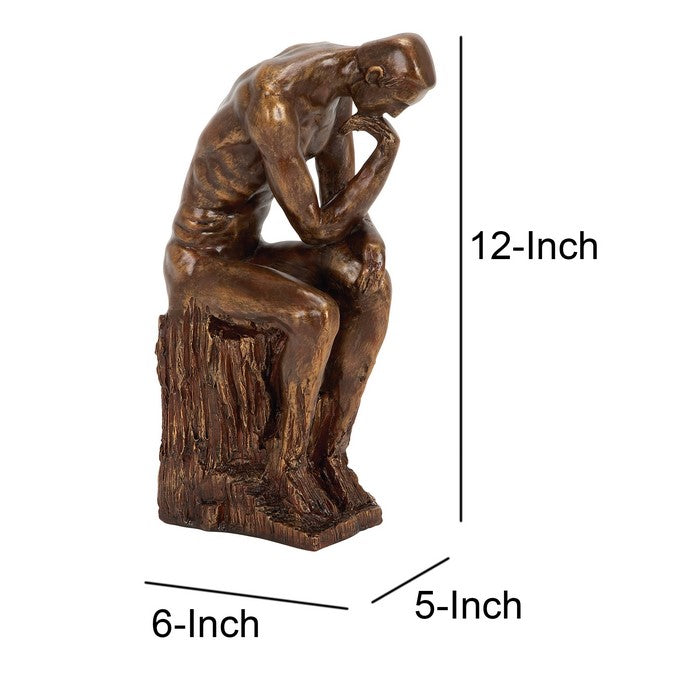 Polystone Frame Thinking Man Sculpture with Stable Base, Brown