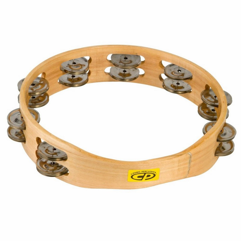 CP390 10" Wood Tambourine, Headless, Double Row Jingles