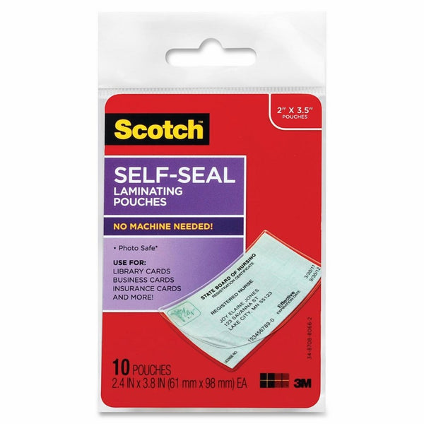 Scotch Self-Sealing Laminating Pouches, Business Card Size, 2 Inches x 3.5 Inches, 10 Pouches (LS851-10G)