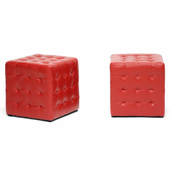 Baxton Studio Siskal Modern Cube Ottoman, Red, Set of 2