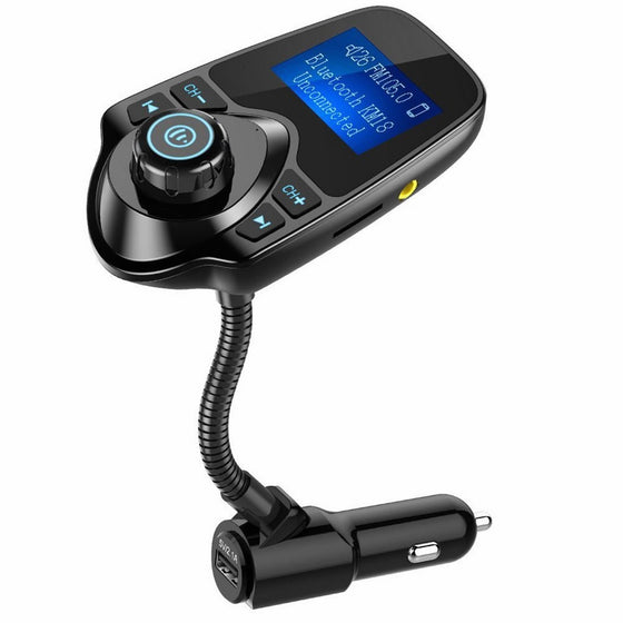 Nulaxy Bluetooth Car FM Transmitter Audio Adapter Receiver Wireless Handsfree Voltmeter Car Kit TF Card AUX 1.44 Display - KM18 Black