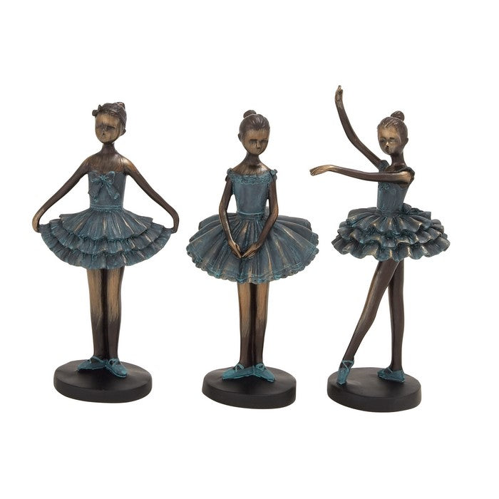 Polystone Frame Ballet Girl Sculpture, Assortment of 3, Gray and Bronze