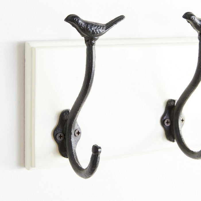 Metal Wall Hook with Wooden Backing, White and Black