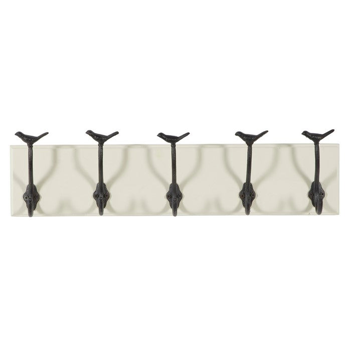 Metal Wall Hook with Wooden Backing, White and Black