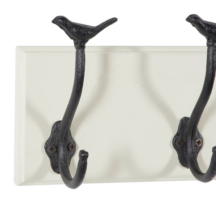 Metal Wall Hook with Wooden Backing, White and Black