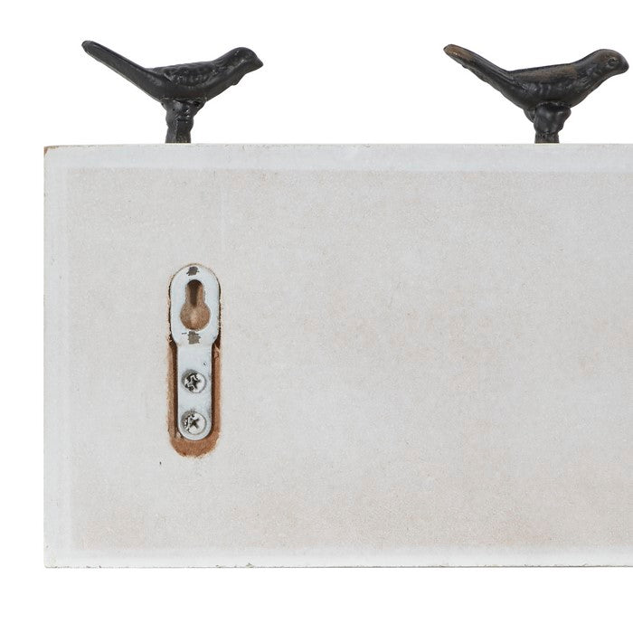 Metal Wall Hook with Wooden Backing, White and Black